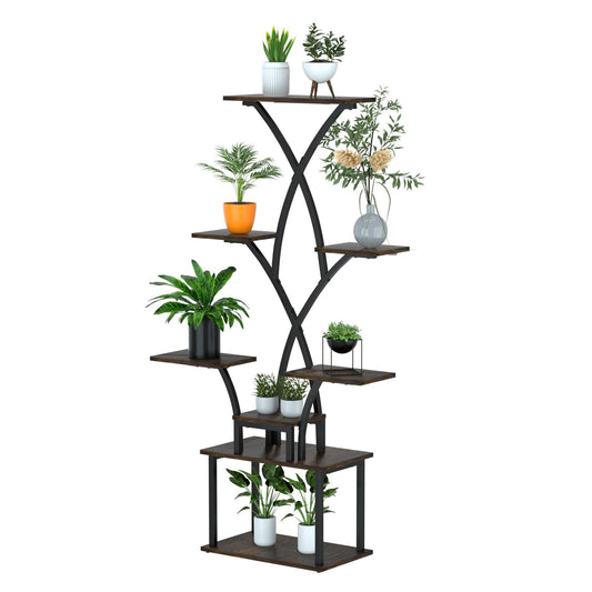 8-Tier Plant Stand Indoor with Grow Light, MDF Plant Shelf Indoor for Multiple Plants Space Saving, 59” Tall Metal Plant Rack for Corner, Living Room, Patio, Garden.