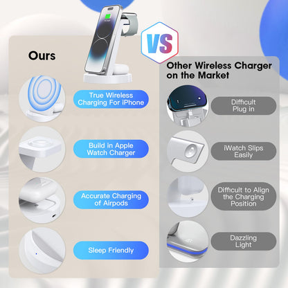 3 in 1 Charging Station for iPhone, Wireless Charger for iPhone 17 16e 16 15 14 13 12 11 X Pro Max & Apple Watch - Wireless Charging Station for AirPods 4 3 Pro