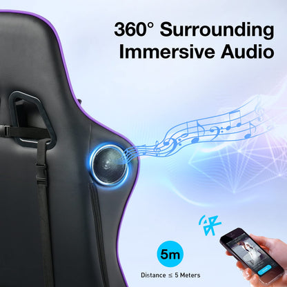 GTRACING Gaming Chair with Bluetooth Speakers Music Video Game Chair Audio Ergonomic Design Heavy Duty Office Computer Desk Chair GT890M Purple