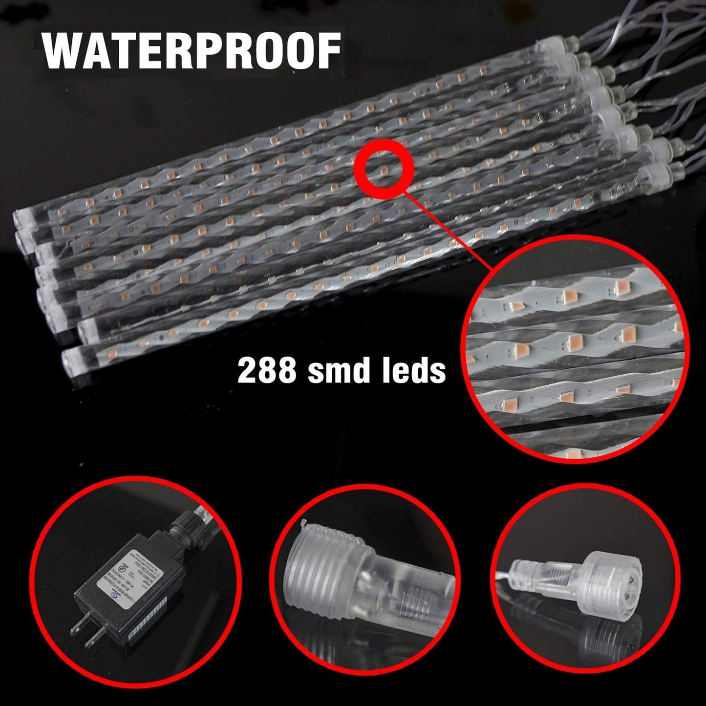 TW SHINE Christmas Meteor Shower Lights Outdoor, 864 LED 12" 24 Tubes Waterproof Christmas Lights Outdoor Plug in, Snow Falling Rain Icicle Xmas Light Decorations, White