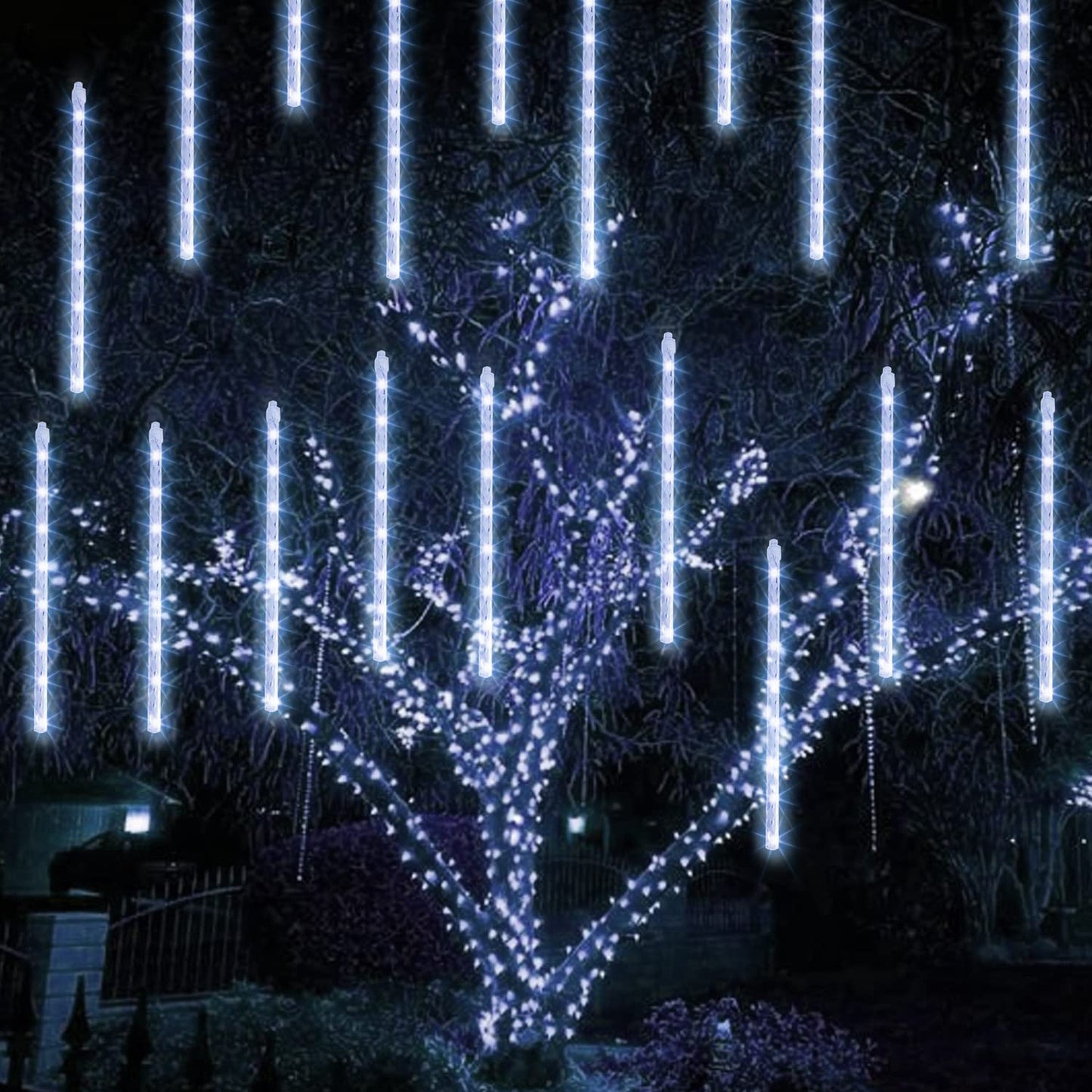 TW SHINE Christmas Meteor Shower Lights Outdoor, 864 LED 12" 24 Tubes Waterproof Christmas Lights Outdoor Plug in, Snow Falling Rain Icicle Xmas Light Decorations, White