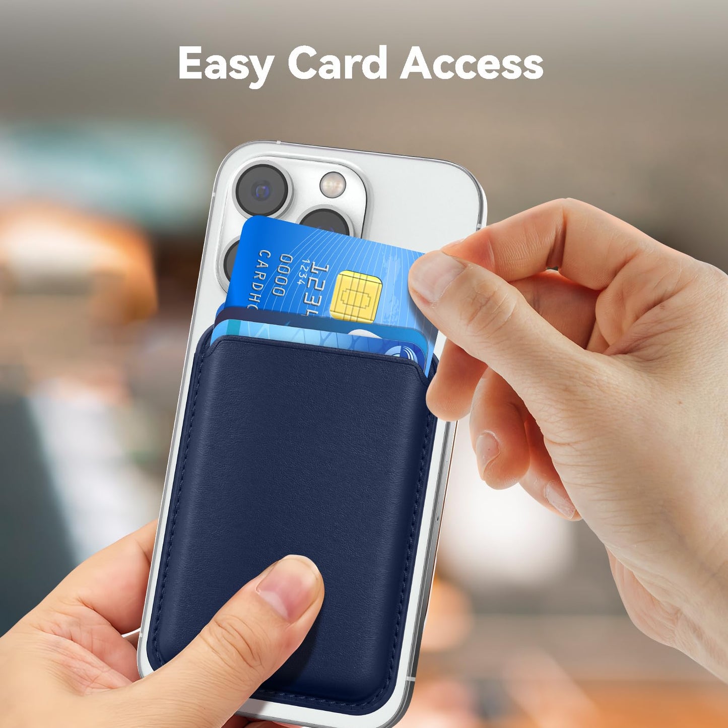 Amzone Magnetic Wallet Cell Phone Card Sleeves for Phone Case with Mag-Safe, Stronger Magnetic RFID Leather Phone Wallet Stick on Series of iPhone 15/14/13/12, Indigo Blue