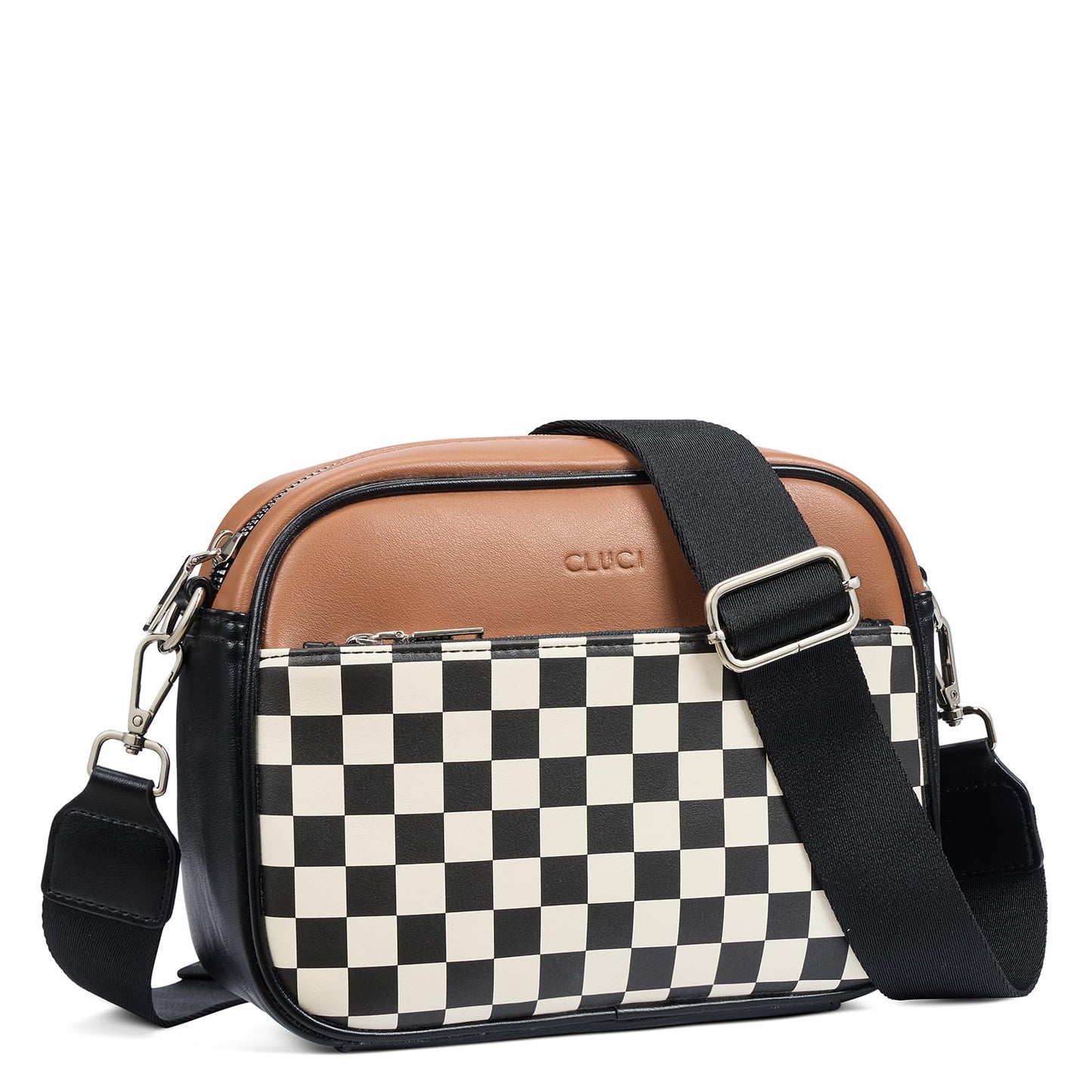 CLUCI Checkered Crossbody Bag for Women,Vegan Leather Shoulder Handbags,Purses for Women with Adjustable Wide Strap