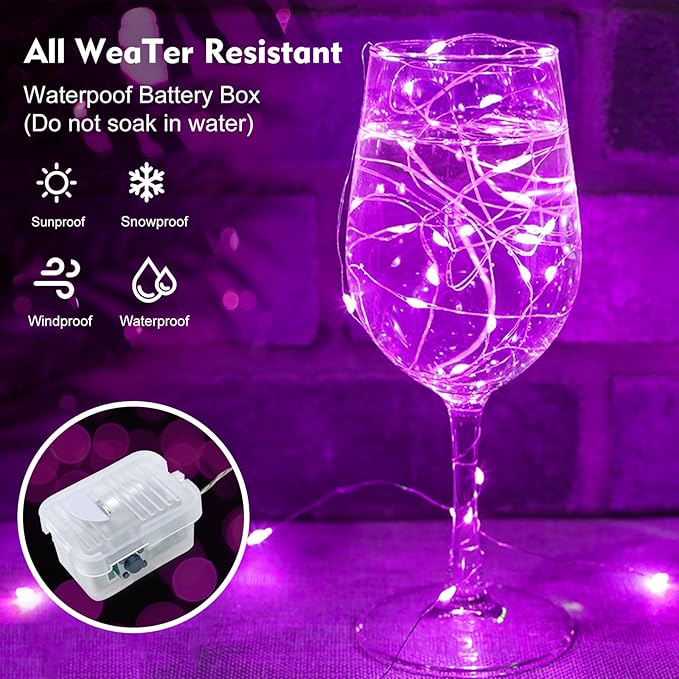 pozzolanas 12 Pack Pink Fairy Lights Battery Operated 3 Modes 7FT 20 LED Waterproof String Lights Twinkle Silver Wire for Mason Jars Wedding Christmas Halloween Part Decor (12, Pink)