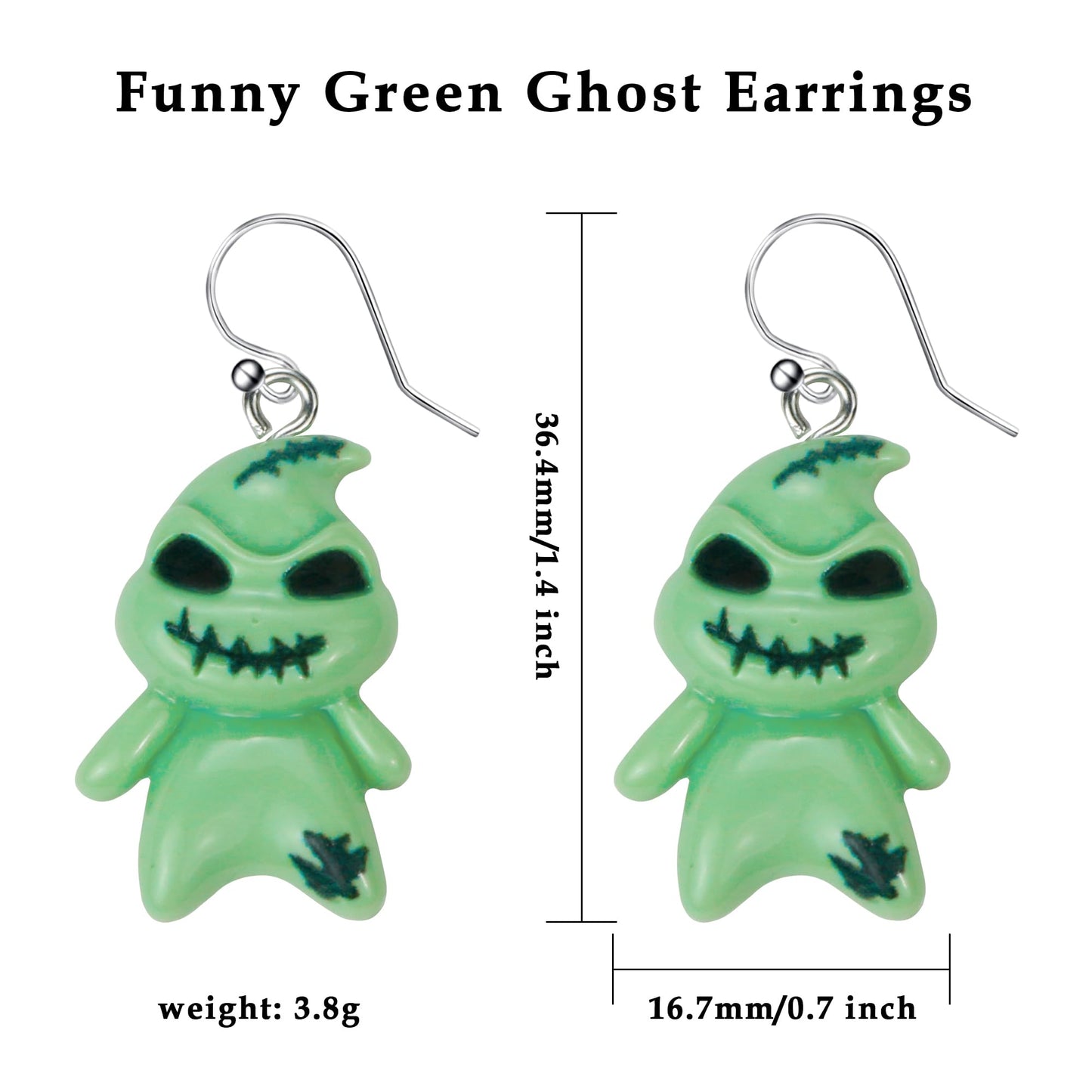DAYANEY Halloween Earrings for Women Ghostface Earings as Nightmare Movie Before Chrsitmas Gifts, Green Ghost Earrings for Girls Cute Boogcy Costume Halloween Accessories Christmas Jewelry
