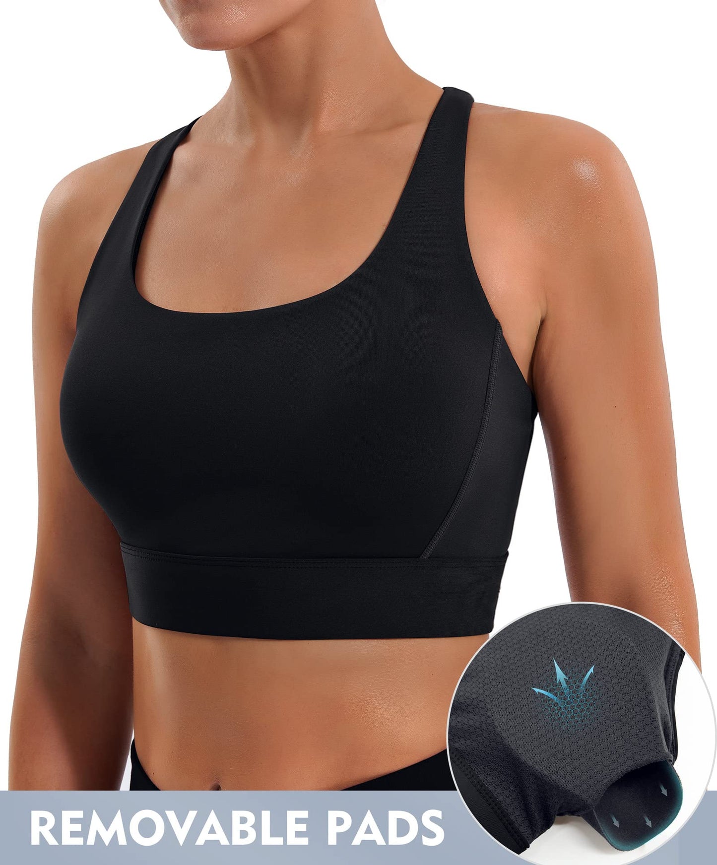 Ewedoos High Support Sports Bras for Women Adjustbale Supportive High Impact Sports Bra Push Up Workout Running Bras Black