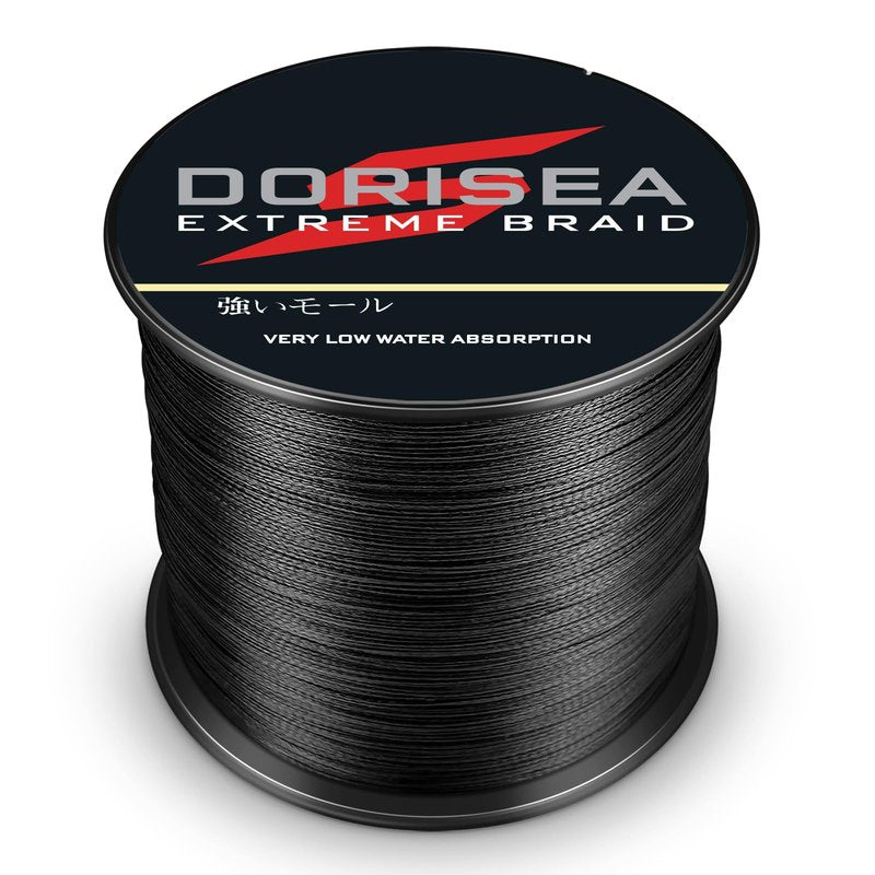 Dorisea Extreme Braid 100% Pe Black Braided Fishing Line 109Yards-2187Yards 6-550Lb Test Fishing Wire Fishing String Incredible Superline Zero Stretch (500m/546Yards 10lb/0.14mm)