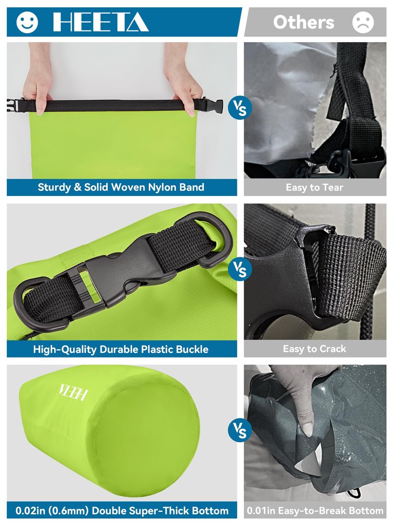 HEETA Waterproof Dry Bag for Women Men, Roll Top Lightweight Dry Storage Bag Backpack with Emergency Whistle for Travel, Kayaking, Boating, Camping, Beach, Cruise Ship Essentials (Lemon Green, 40L)