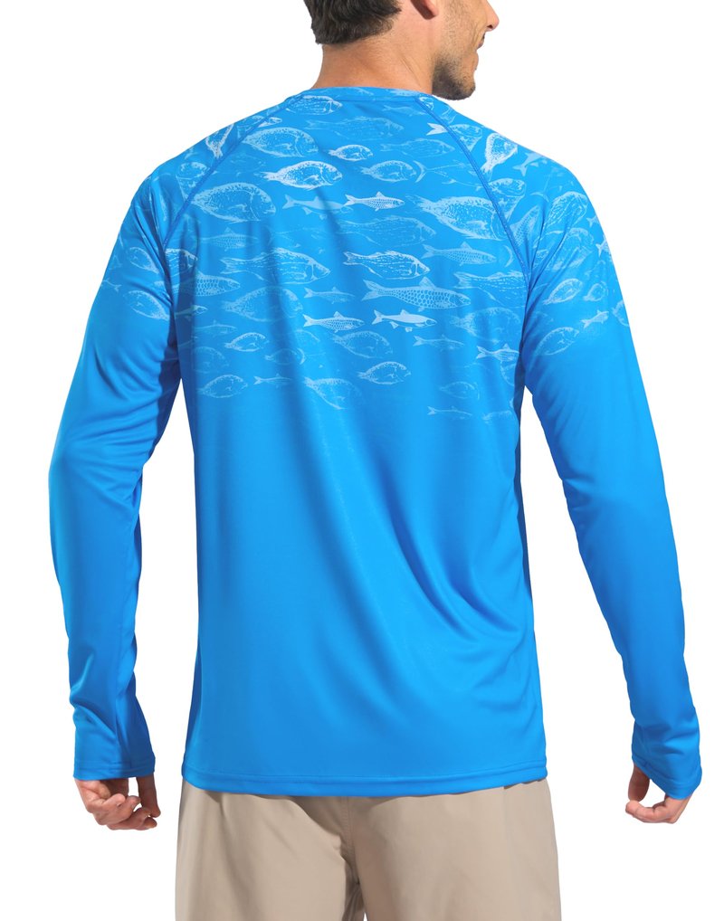 Pudolla Men's Sun Protection Shirts UV SPF UPF 50+ Long Sleeve Lightweight Quick Dry Shirts(Blue Gradient Shoal L)