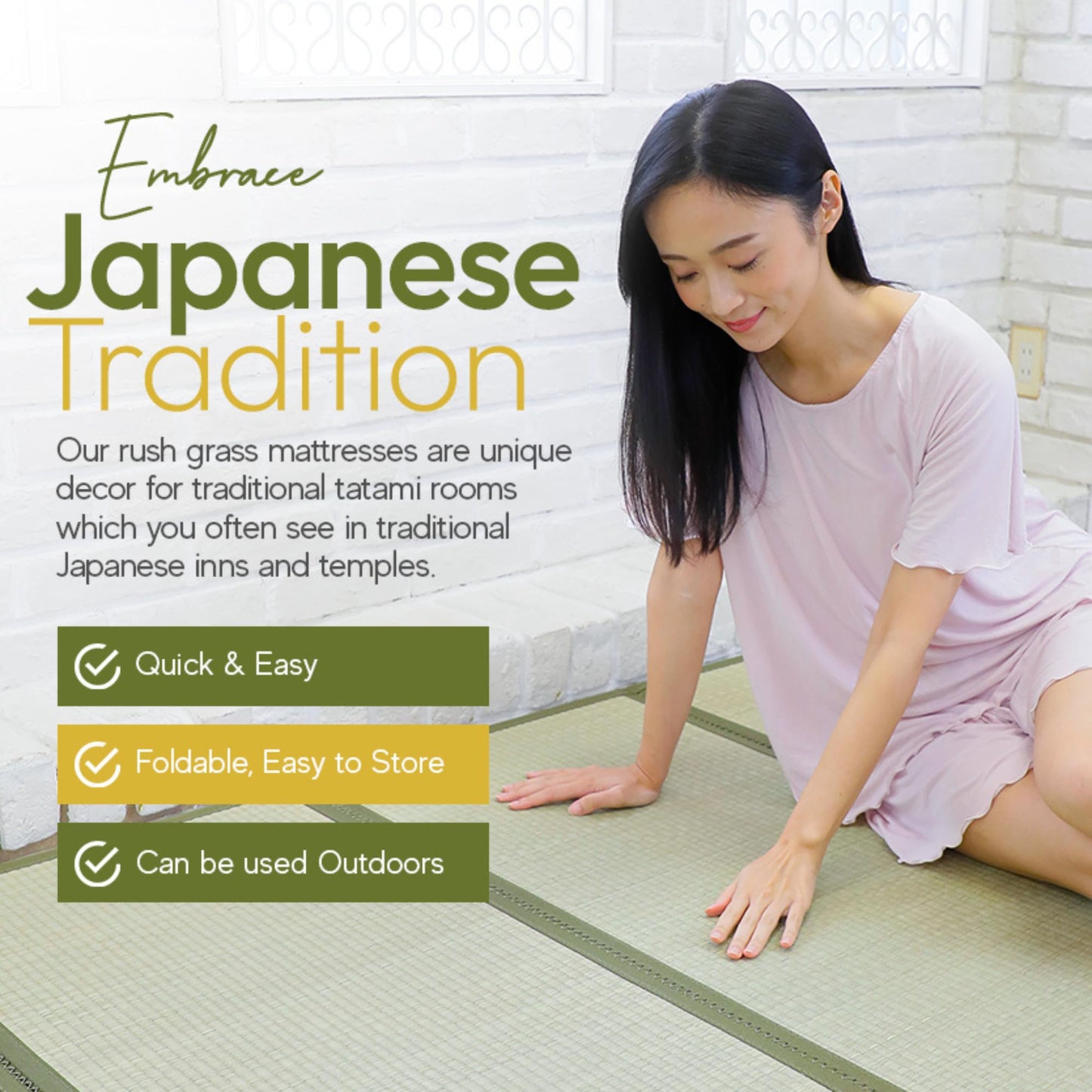MIINA Japanese Traditional Tatami Mattress, Igusa (Rush Grass) Floor Mat, Futon, 39"x 78"(Twin Natural)