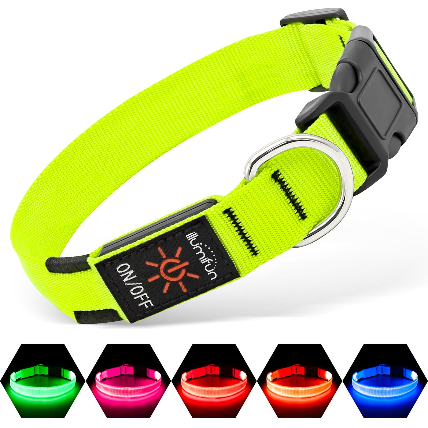Illumifun Light Up Dog Collar, USB Rechargeable LED Dog Collar Glow in the Dark, Adjustable Pet Collar Safety Dog Lights for Night Walking (Green, Medium)