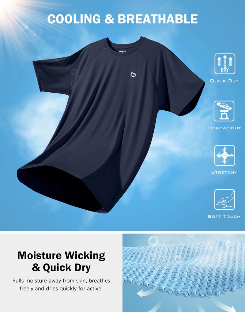 G Gradual Men's Athletic Workout T-Shirts Moisture Wicking Cooling Running Shirts Short Sleeve Performance Tee for Gym Tennis(Navy,XXL)