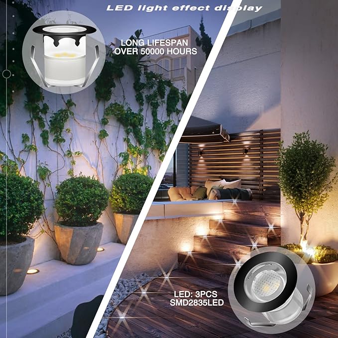 Low Voltage LED Deck Light Kit Stainless Steel Waterproof Recessed Wood Decking Stairs Garden Yard Patio Decor Lamp Outdoor Black Border LED Lighting (Warm White, 30pcs)