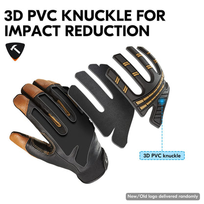 Vgo... 1-Pair High Dexterity Water Repellent Goat Leather Heavy Duty Mechanic Glove,Rigger Glove,Anti-Vibration,Anti-Abrasion,Touchscreen (Size M,Brown,GA8954)