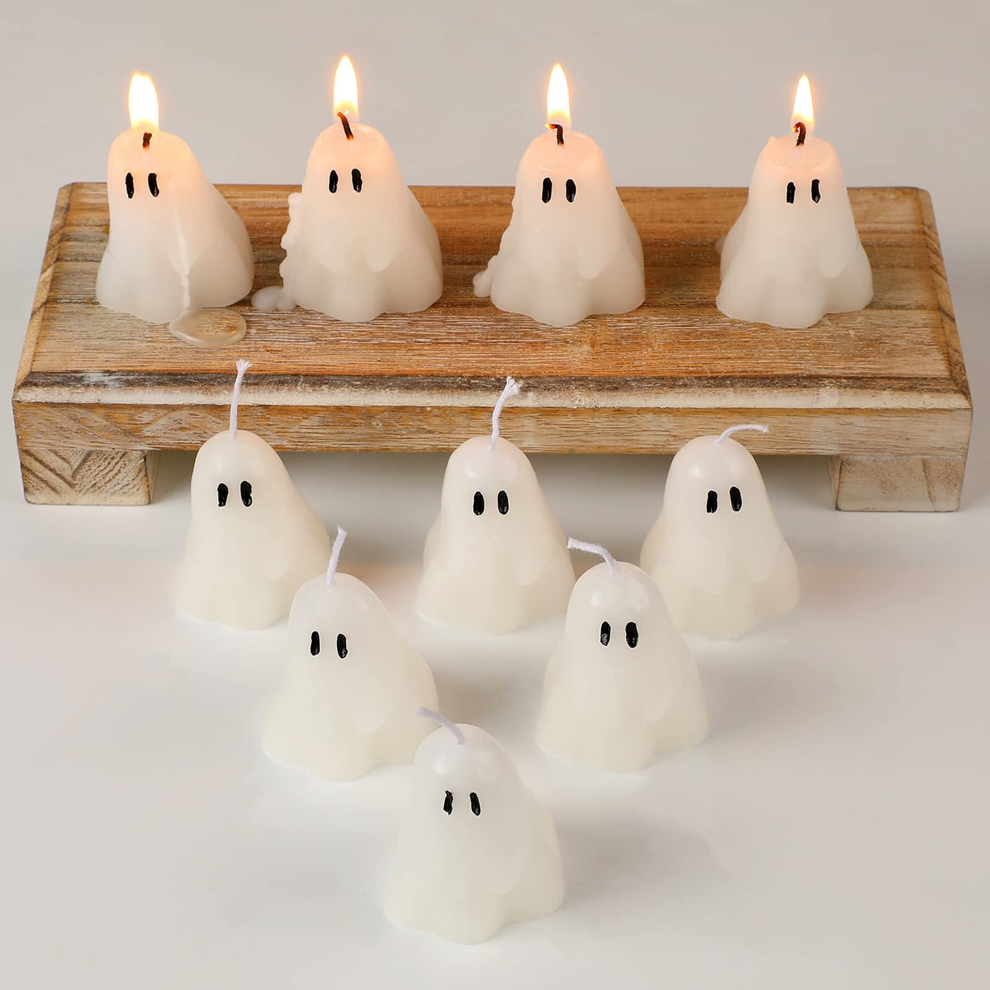 Jutom 10 Pcs Halloween Ghost Candles White Burning Candles Soy Wax for Halloween Home Table Party Decorations(Classic)