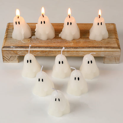 Jutom 10 Pcs Halloween Ghost Candles White Burning Candles Soy Wax for Halloween Home Table Party Decorations(Classic)