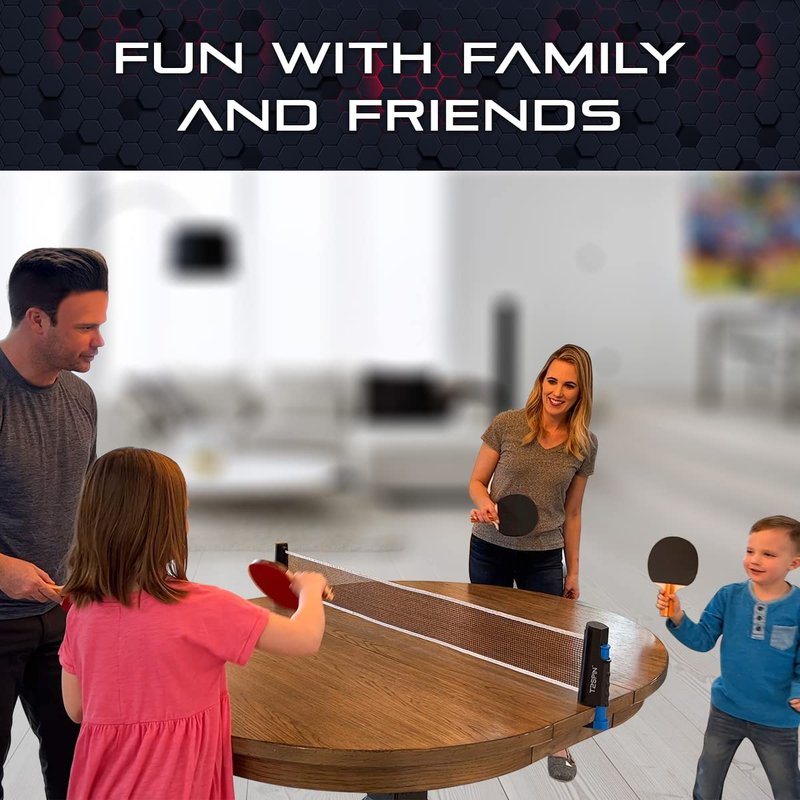 T2Spin Premium Retractable Ping Pong Net for Any Table - Portable Table Tennis Net -Ping Pong Net with Clamps -Table Tennis Accessories - Comes with Large Storage Bag