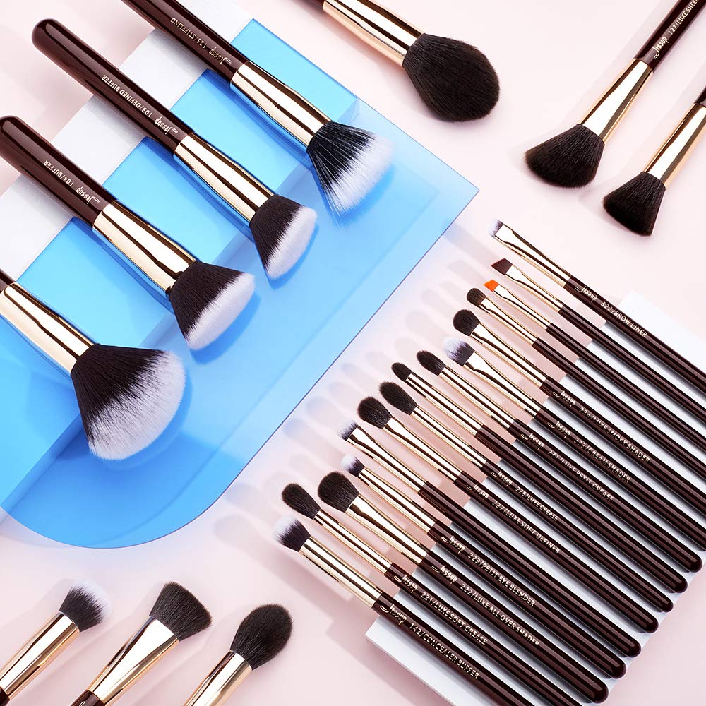 Jessup Brand 25pcs Professional Makeup Brush Set Beauty Cosmetic Foundation Powder Blusher Eyeshadow Blending Highlight Concealer Natural-Synthetic Hair Brushes Set (Pearl White/Silver)