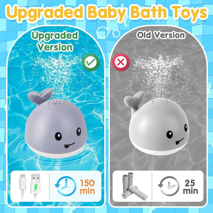 Gigilli Upgraded Baby Bath Toys, Rechargeable Light Up Bath Toys for Kids 1-3, Baby 6-12 12-18 Months Whale Bath Toy Sprinkler, Fountain Bathtub Toys Toddler Newborn Birthday Gifts