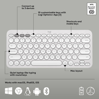 Logitech Pebble Keys 2 K380s, Multi-Device Bluetooth Wireless Keyboard with Customizable Shortcuts, Slim and Portable, Easy-Switch for Windows, macOS, iPadOS, Android, Chrome OS - Tonal Graphite