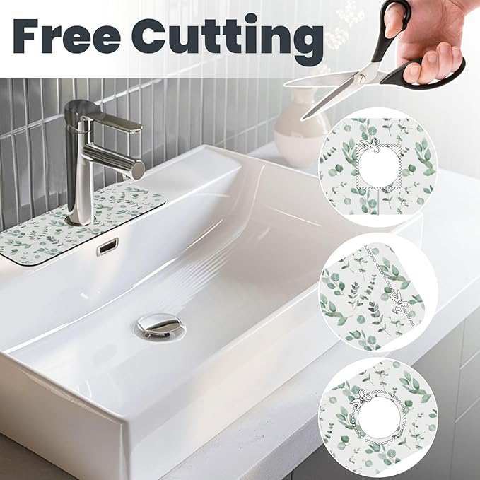 Watercolor Sage Green Grass Leaves Kitchen Sink Splash Guard Faucet Mat Super
