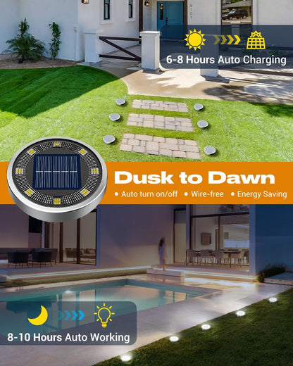btfarm Solar Lights Outdoor Garden, 10 Pack Solar Ground Lights, 8 LED Solar Disk Lights Outdoor IP65 Waterproof for Garden Pathway Lawn Patio Yard Landscape (Cool White)
