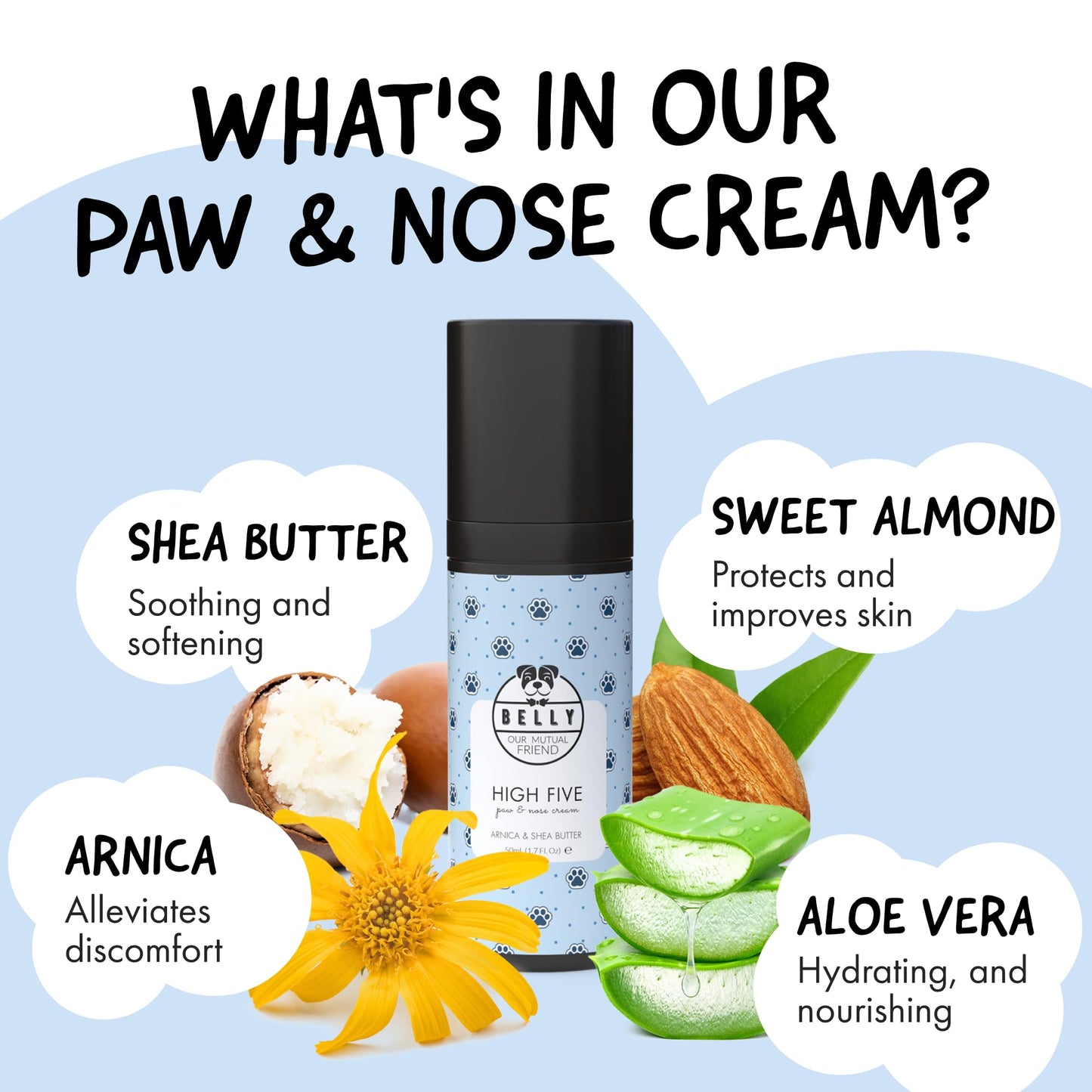 Belly® Dog Paw Balm 50g - 100% Natural, Lick Safe & Unscented Moisturiser for Cracked Paws, Dry Noses, Elbows & Ears - All Season Protection from Snow, Salt, Heat & Rough Surfaces - Dog & Cat Paw Balm
