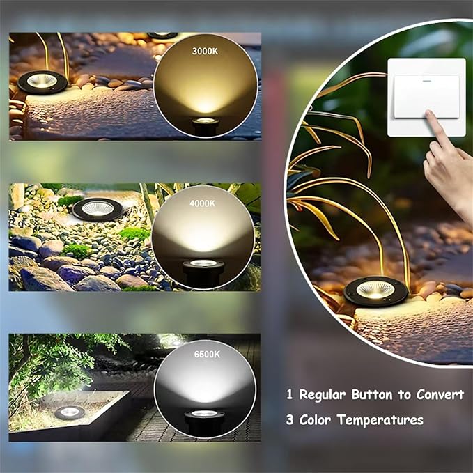 Outdoor In Ground Lights 110V 120V,IP65 Waterproof Well Light,7W 700lm,CCT Selectable LED Landscape Lighting Wired for Garden Yard,Pathway,Driveway,Deck,Pack of 8