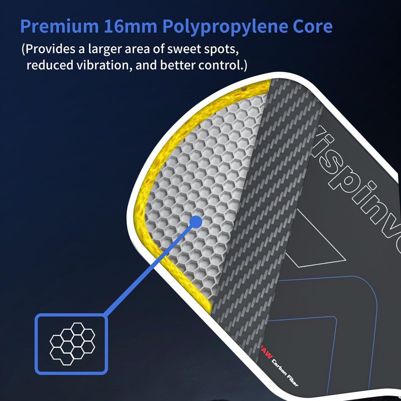 Carbon Fiber Pickleball Paddle USAPA Approved, 16MM T700 Thermoformed Pickleball Paddle with Polypropylene Honeycomb Core, Foam Injected Edges Designed for Ultimate Spin & Consistency