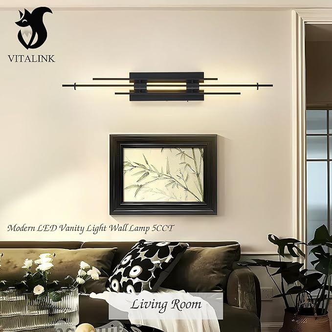 31" Black LED Vanity Light LED Bathroom Wall Light Over Mirror 5CCT(3000K/3800K/4500K/5200K/6000K) Modern Dimmable Bathroom Wall Lamp Picture Lighting