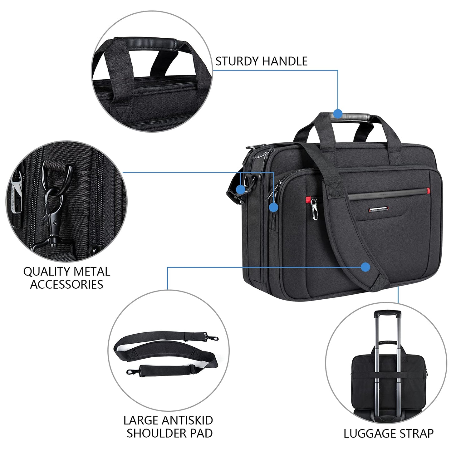 VANKEAN Laptop Briefcase Premium Laptop Case Fits 17.3 Inch Laptop Shoulder Bag Water-Repellent Messenger Bag for Men/Women Travel/Business/Black