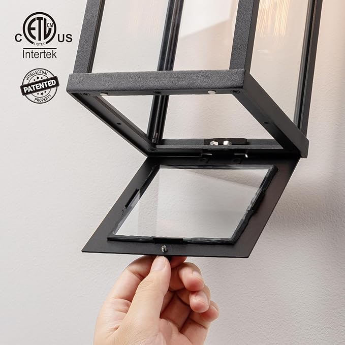 mirrea 18" Classic Outdoor Wall Sconce 1 Light in Matte Black Rectangular Metal Frame and Clear Glass Shade Waterproof Porch Light Patio Light Pack of 2