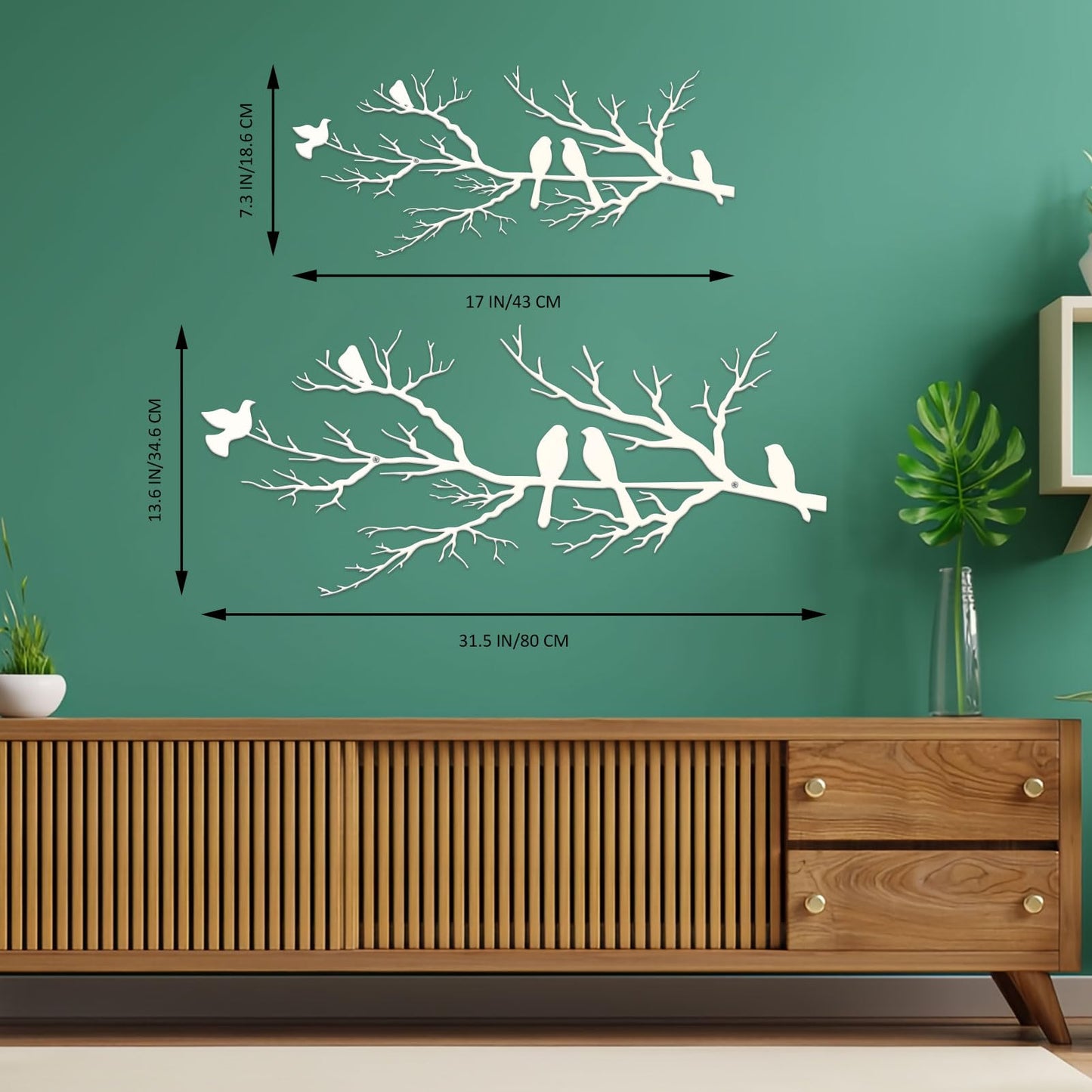 ESTART Metal Birds Wall Art, Metal Vivid Birds on Branch Silhouette Wall Decor White Leaves with Bird Outdoor Hanging Wall Sculpture for Home Living room Bedroom Balcony Garden (White, Large)