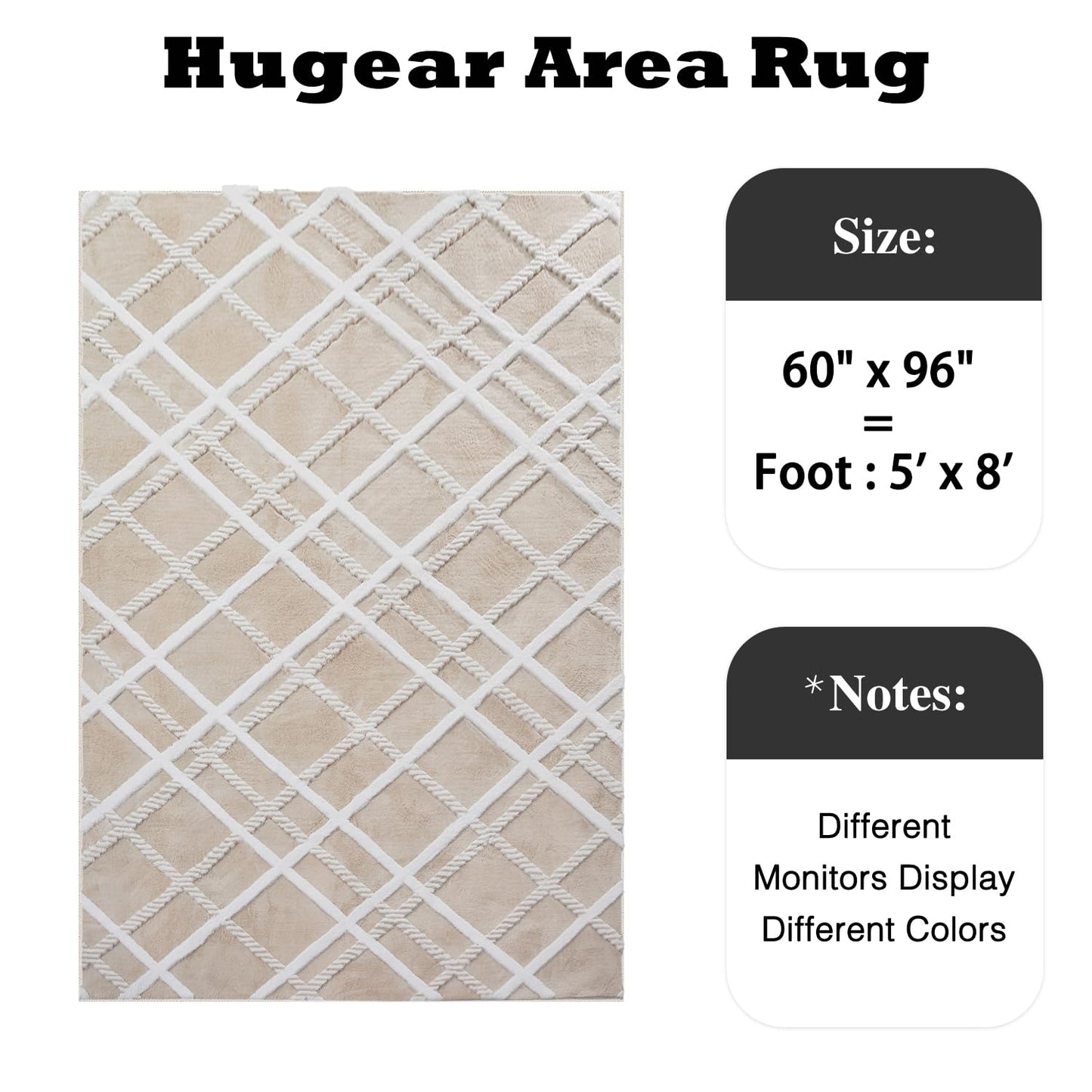 HUGEAR 5x7 Shag Area Rug Beige Modern Neutral Medium Plush Pile Super Soft Indoor Fuzzy Carpet Non Slip Non-Shedding Easy Care 0.5-inch Thick for High Traffic Areas in Living Room Bedroom Dining