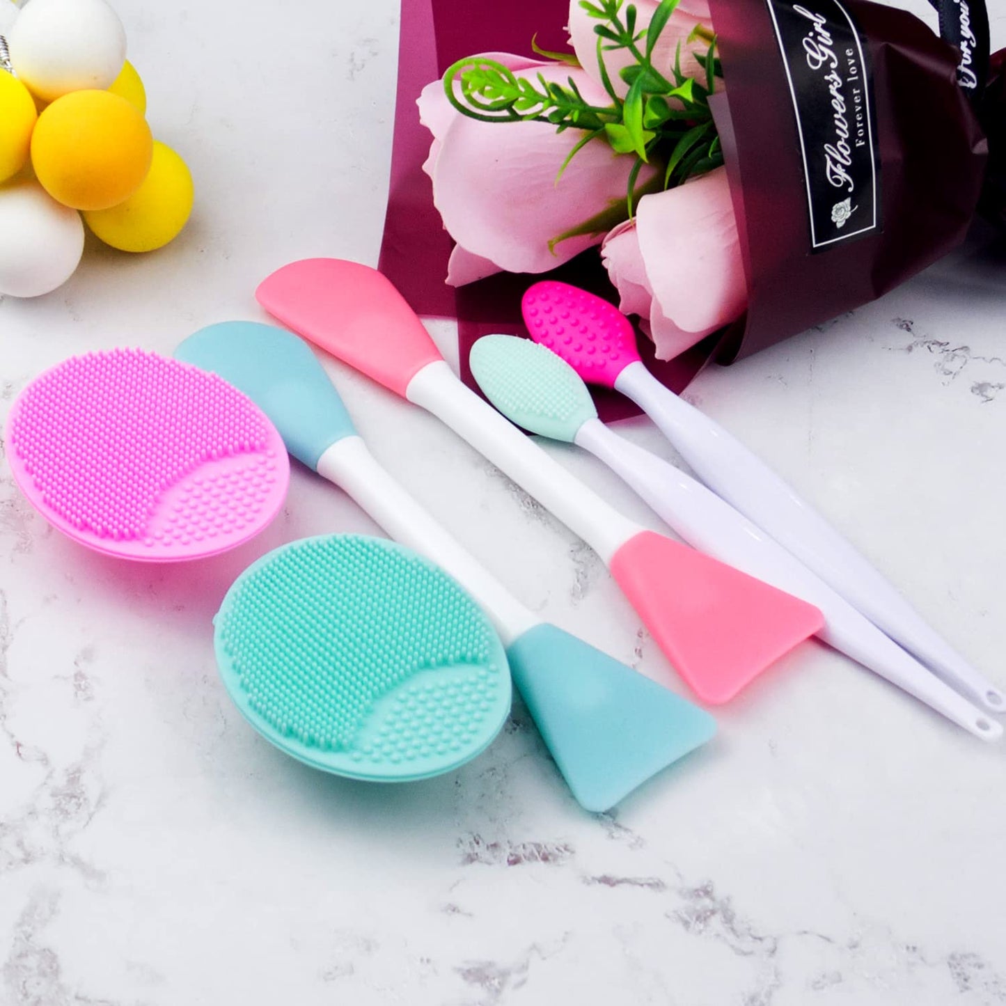 5PCS Silicone Scrubber Set, Lip & Face Cleansing Brush and 2PCS Exfoliating Face Brush for Men & Women