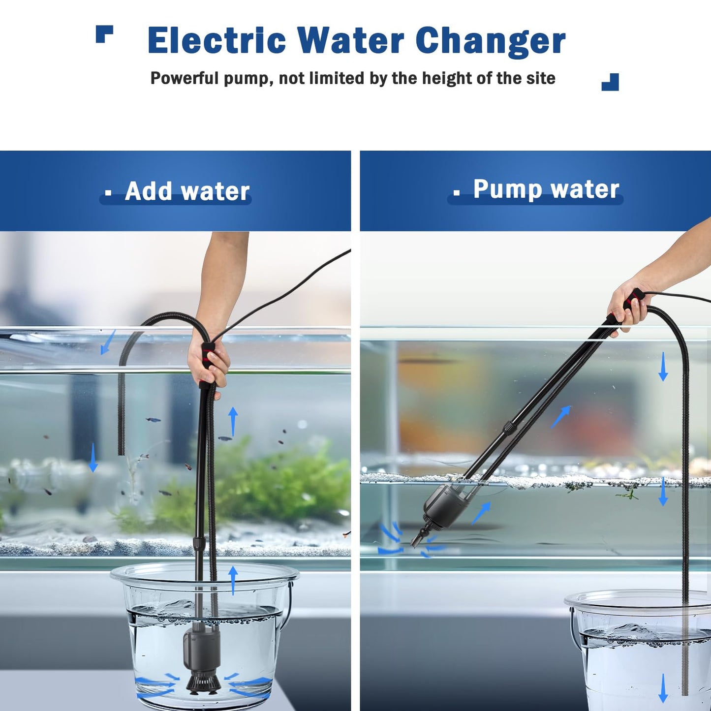 AQQA Aquarium Gravel Cleaner Kit, 6 in 1 Electric Fish Tank Vacuum Cleaning Tools Water Changer, Multifunction Wash Sand Filter Water Circulation 20W 320GPH 110V