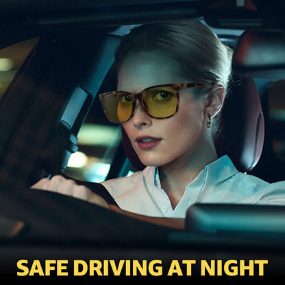 Myiaur Polarised Night Driving Glasses for Women Yellow Lens Night Vision Anti-Glare Headlight Glasses for Nighttime/Rainy/Foggy Stylish Square