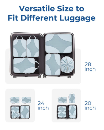 BAGSMART Compression Packing Cubes for Travel, Compressible Luggage Organizer for Cruise Ship, Lightweight Travel Essentials 6-Pack 1L+2M+2S+1Shoe Bag, Sky Blue