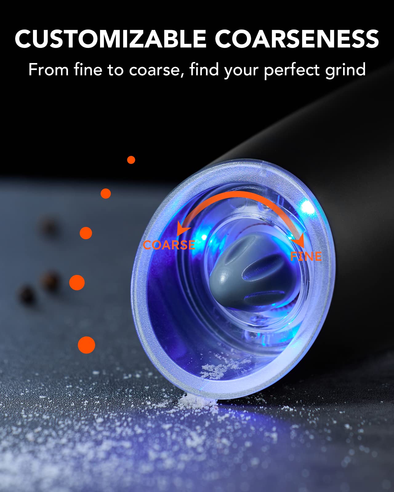 FORLIM Gravity Electric Salt and Pepper Grinder Set, Automatic Pepper Grinder Shakers Mill, Upgraded Batteries Powered Adjustable Coarseness with LED, One Hand Operation Perfect for Kitchen(Black)