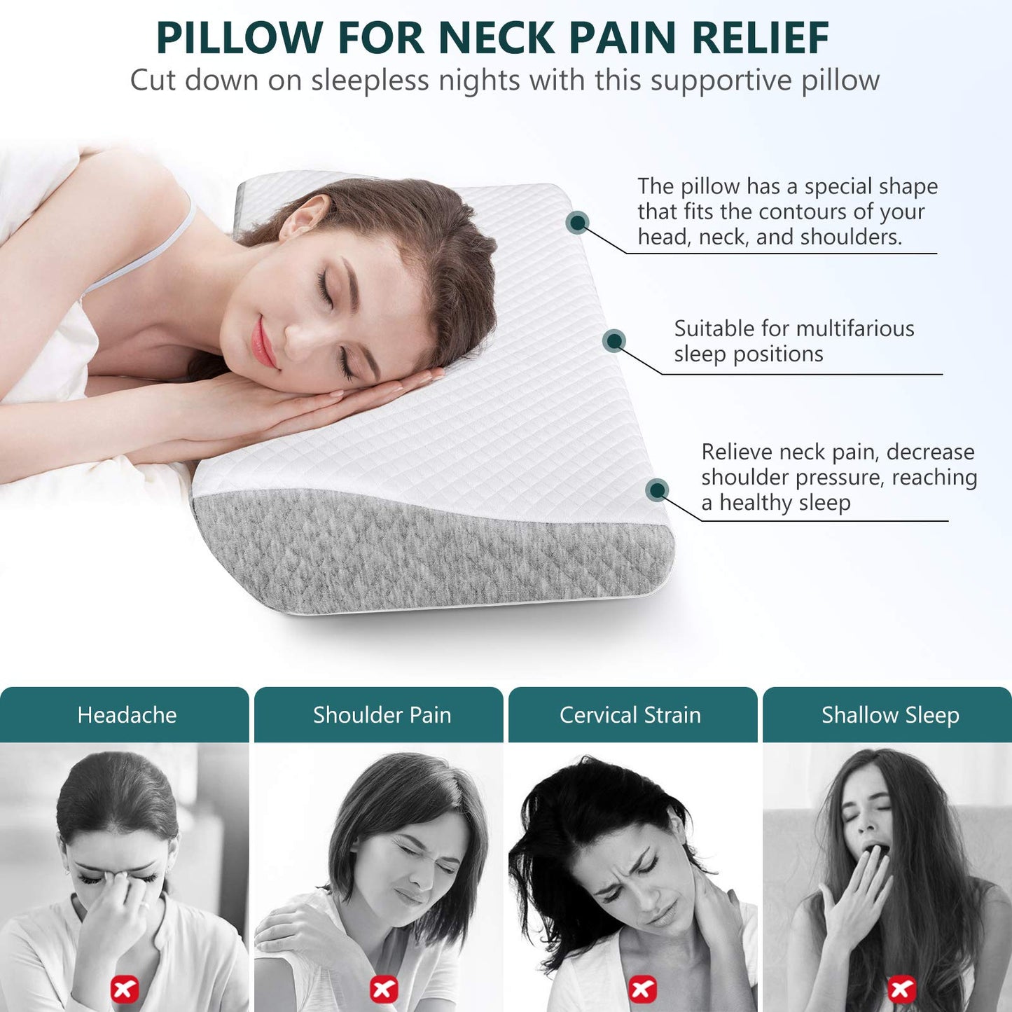 ZAMAT Memory Foam Pillow for Neck Pain Relief, Adjustable Orthopedic Ergonomic Cervical Pillow for Sleeping with Washable Cover, Bed Pillows for Side, Back, Stomach Sleepers