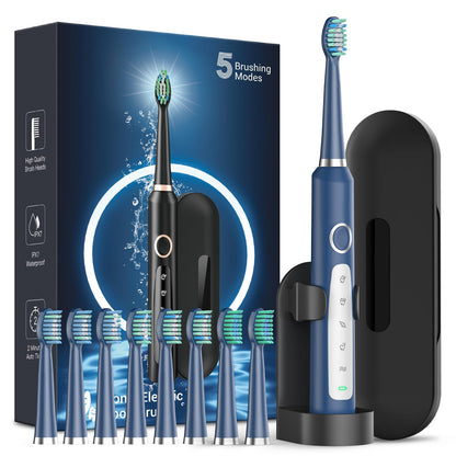 Rtauys M5 Sonic Electric Toothbrush for Adults and Kids - Rechargeable Electric Toothbrush Kids Ages 12+ and Adults with 8 Brush Heads & Travel Case, 120 Days Battery Life - Pink