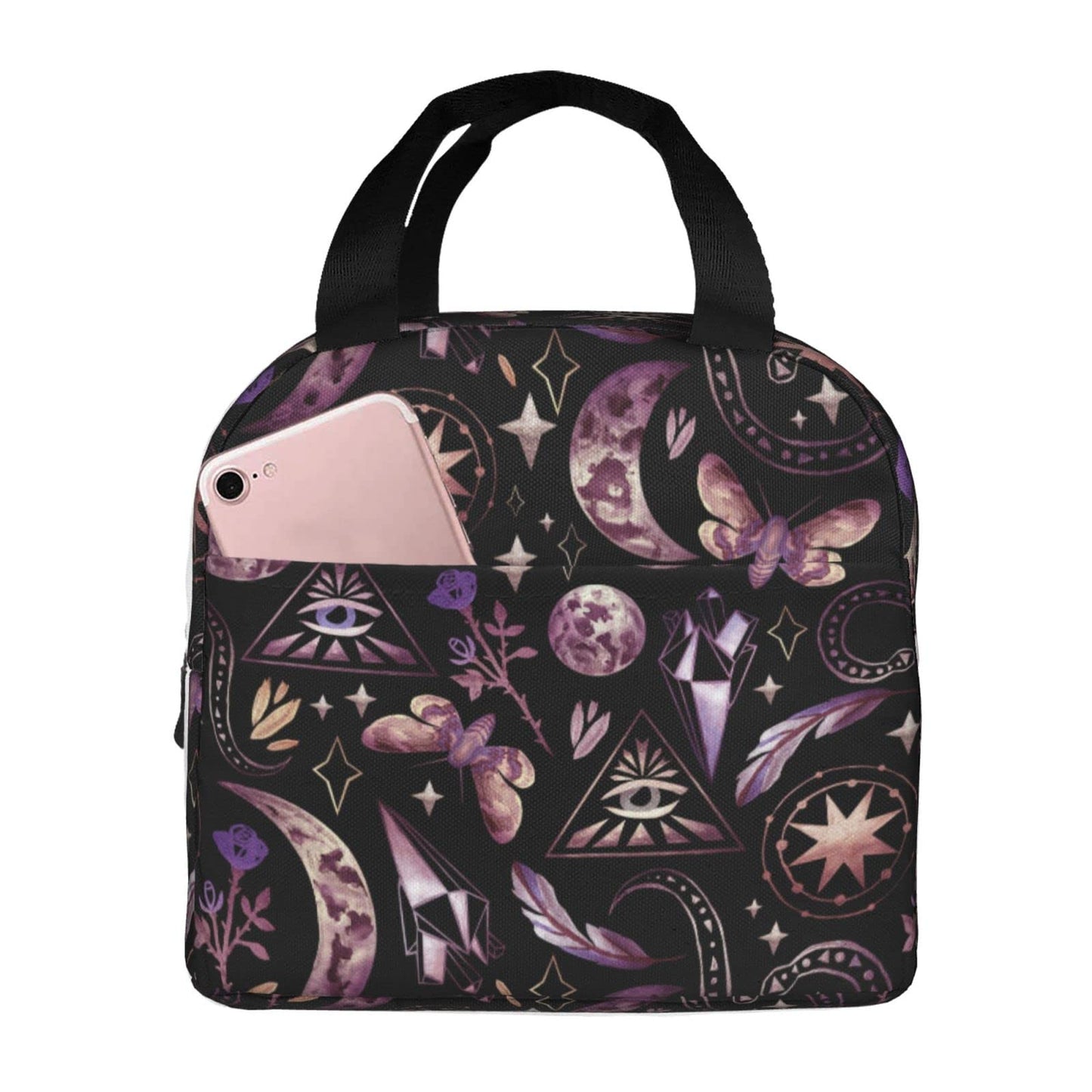 DADABULIU Lunch Bag Tarot Moon Butterfly Magic Goth Insulated Lunch Box Cooler Tote for Adults Kid Girl Women Work Office School Picnic Beach Reusable Lunchbox Over 3 Years Old
