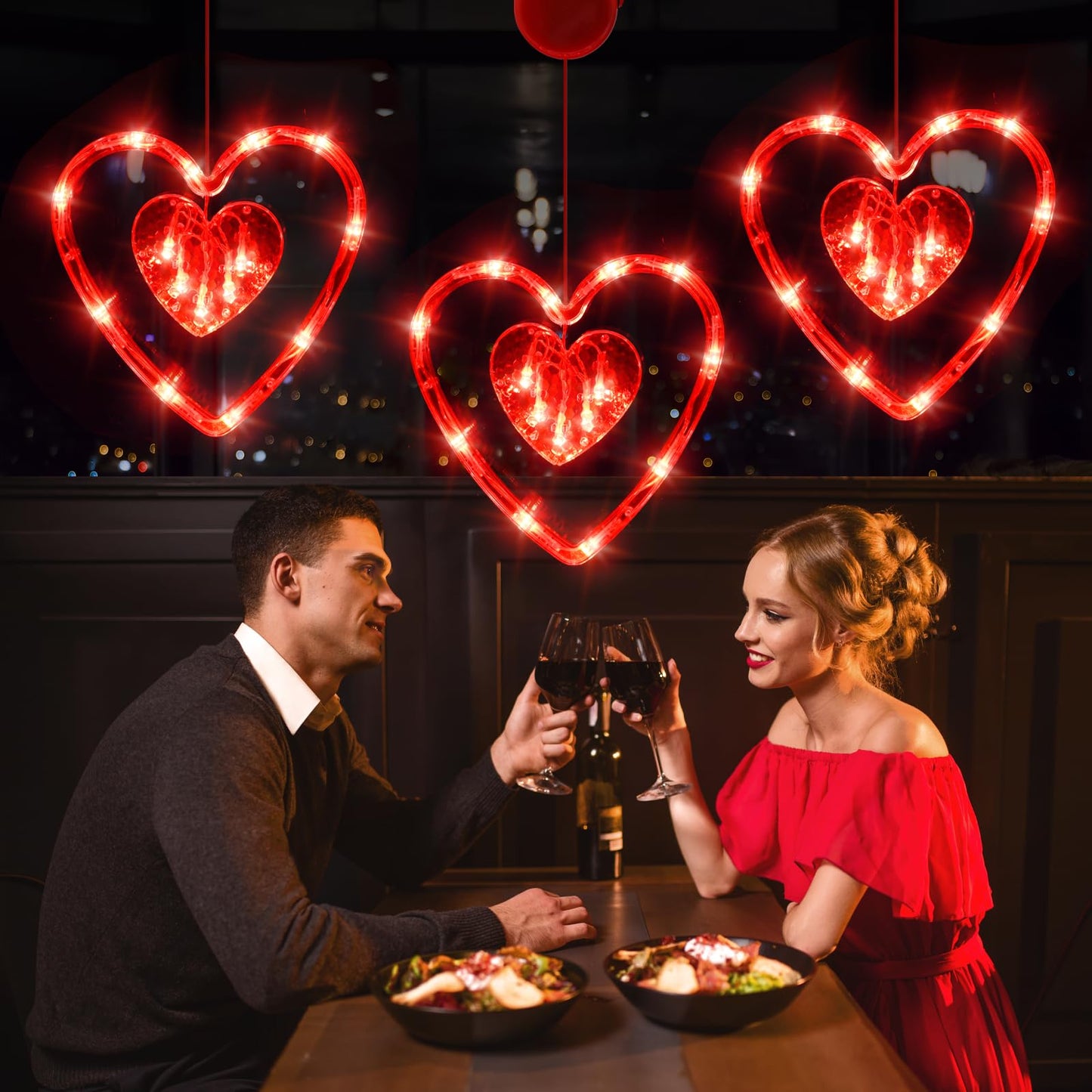 LOLStar Valentines Day Window Lights Decor with Timer, 3 Pack Battery Operated Red Heart-Shaped Window Decorations Silhouette Sucker LED Lamp Slow Fade Mode Romantic Light for 2026 Holiday Indoor Home