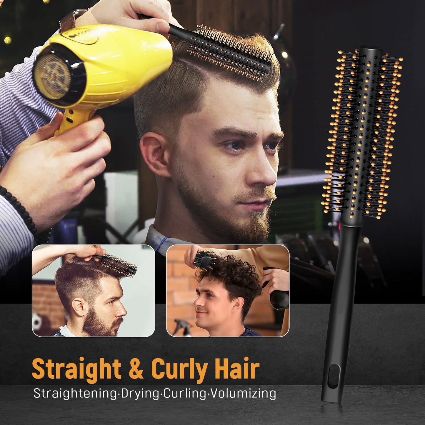 Stylemate Men's Hair Styling Combs and Brush Set - Roller Brush for Adding Volume, Pompadour, Slicked-back, Fauxhawk, Undercut Styling Combs
