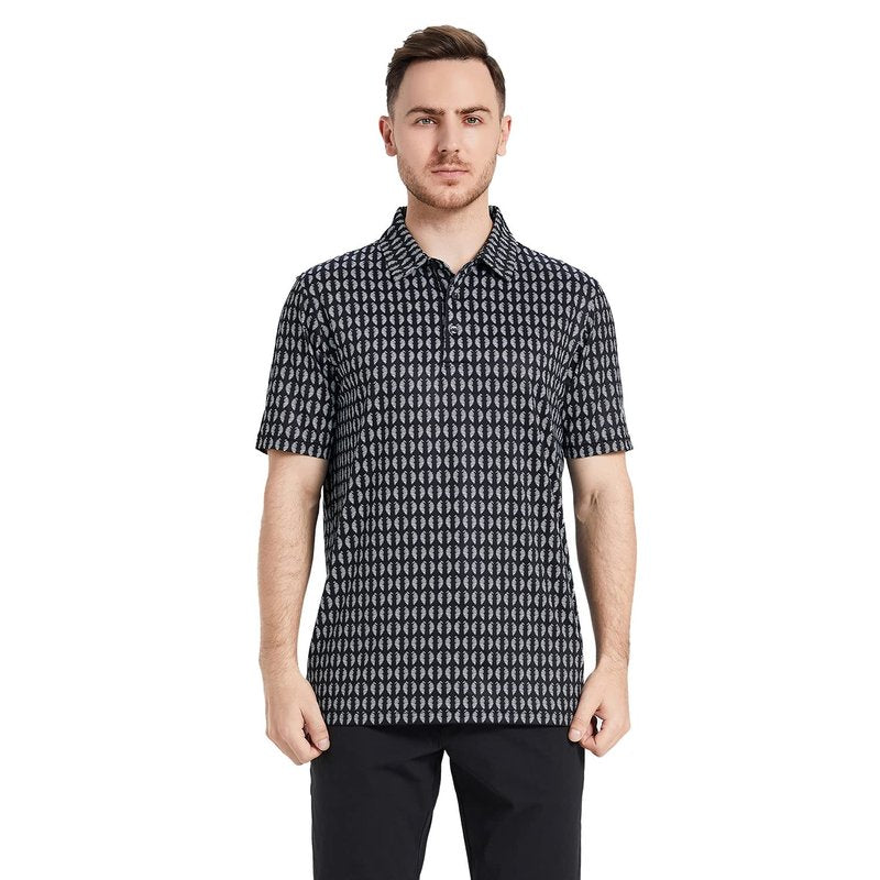Golf Shirts for Men Dry Fit Short Sleeve Print Performance Moisture Wicking Polo Shirt Black White Twister