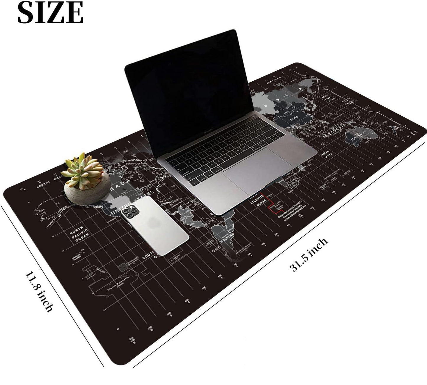 HGWALP Large Gaming Mouse Pad Black World Map Mouse Pad with Anti-Slip Rubber Base, Extended XXL Long Keyboard Pad Big Mouse Pads for Desk,31.5 X 11.8 Inch