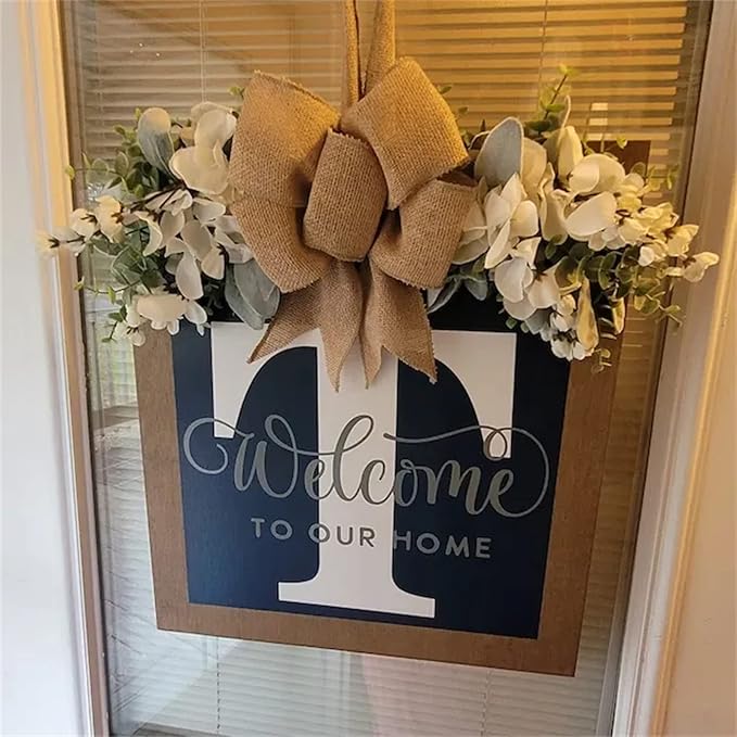16'' Personalized Last Name Welcome Sign, Door Wreaths for Front Door Outside, Spring Wreath for Front Door Decor, Farmhouse New Home Gifts for Home (T)