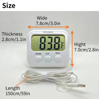 Digital Thermometer with External Sensor, Magnet, Suction Cup, Water Thermometer, Aquarium, Refrigerator, Freezer (White)