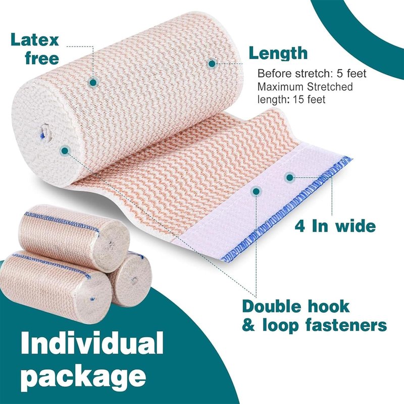 AZEN Premium 2 Pack Elastic Bandage Wrap 4 Inch, Compression Wrap Bandage for Legs, Lymphedema Wraps for Legs, Ankle, Knee, Tummy, Body, Latex-Free
