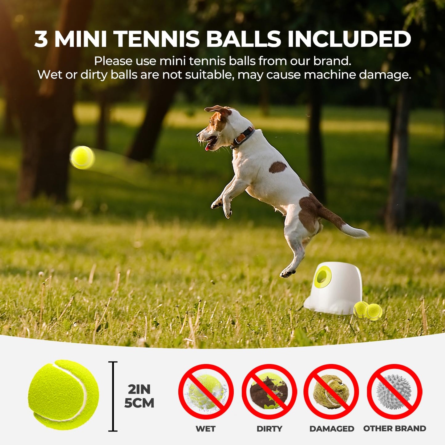 ALL FOR PAWS Automatic Dog Ball Launcher, Interactive Dog Tennis Ball Thrower, Interactive Puppy Pet Fetch Toy, Mini Dog Ball Throwing Machine for Small and Medium Dogs, Includes 3pcs 2" Tennis Balls